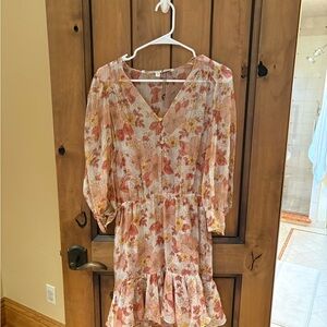 Veronica Beard Pink and Orange Floral Long Sleeve Dress